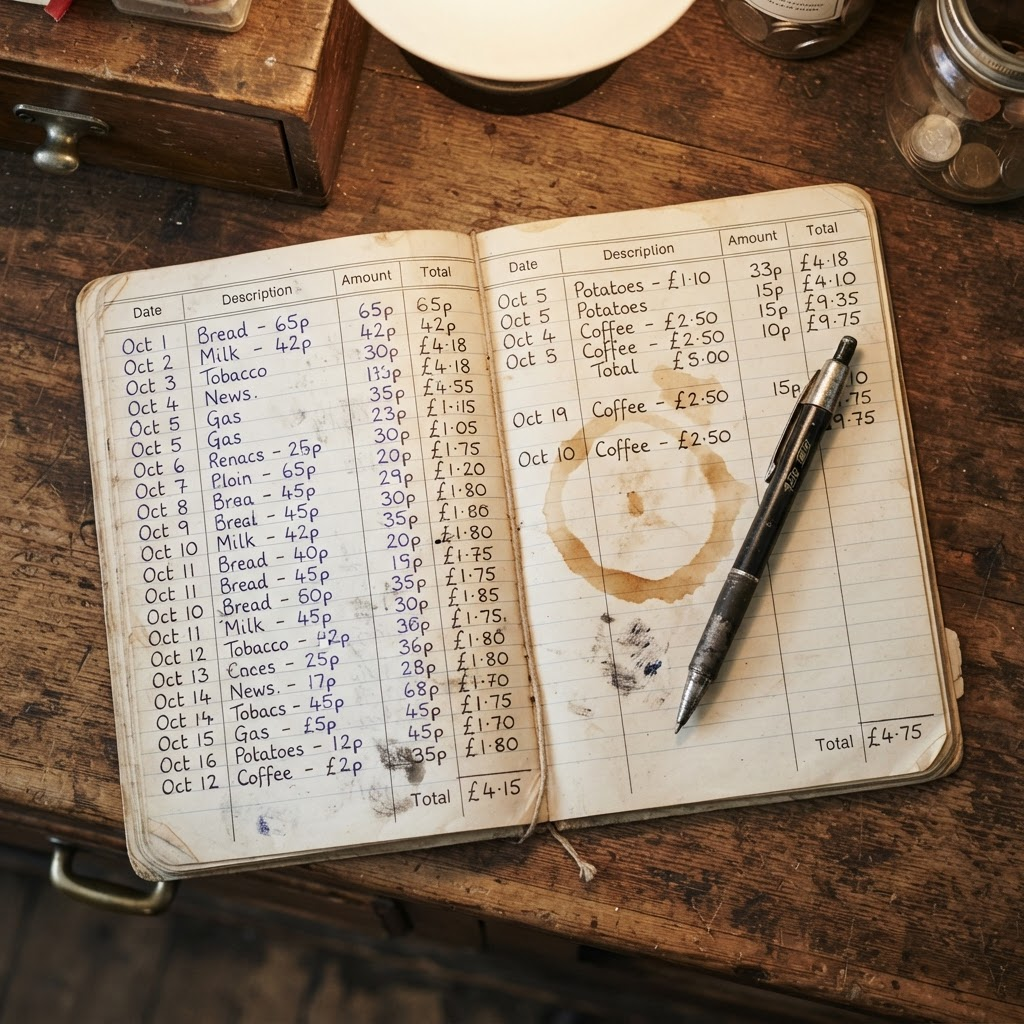 Un cuaderno de papel con las ventas del día anotadas a mano